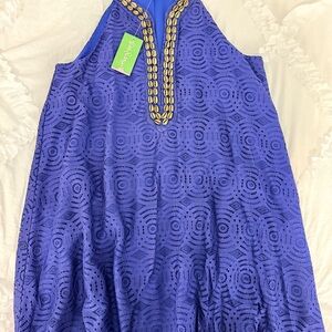 Lilly Pulitzer Blue Lace Dress with Gold Accents